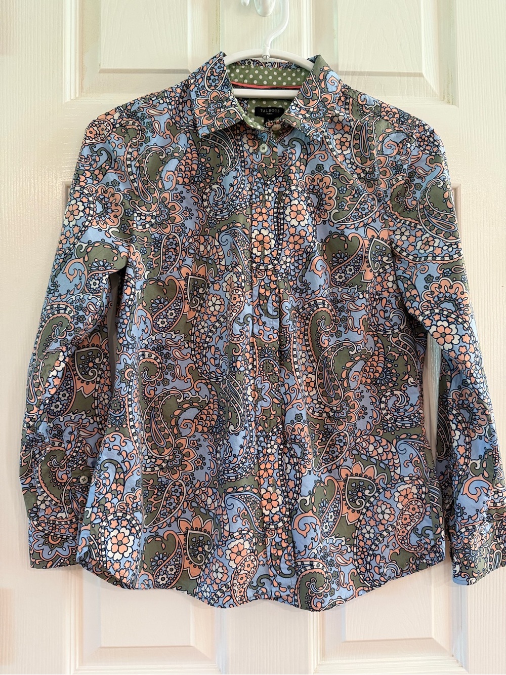 Talbots Paisley Button-Down Shirt - Light Blue, Olive & Peach